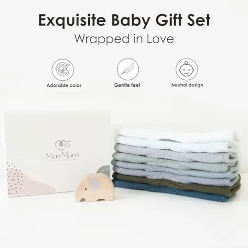 MairMore 8-Pack Baby Muslin Bibs, Soft Cotton Drool Bibs for Boys Girls, Adjustable and Absorbent Newborn Bib Set for Feeding and Drooling - 4