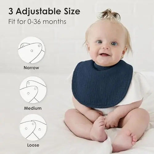 MairMore 8-Pack Baby Muslin Bibs, Soft Cotton Drool Bibs for Boys Girls, Adjustable and Absorbent Newborn Bib Set for Feeding and Drooling - MAIRMORE (1)