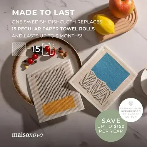 MaisoNovo Swedish Dishcloths- Reusable Paper Towels - Swedish Dishcloths for Kitchen Abstract Pack of 4 - Reusable Paper Towels Washable Kitchen Cleaning Cloths - 5