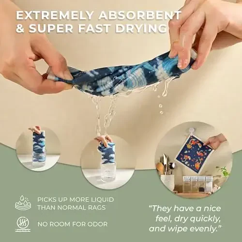 MaisoNovo Swedish Dishcloths for Kitchen | Reusable Paper Towels with Hook | Reusable Paper Towels Washable | Swedish Dishcloth Reusable Paper Towel | Kyoto Fish - Pack of 2 - 2