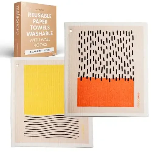 MaisoNovo Swedish Dishcloths - Reusable Paper Towels - Swedish Dishcloths for Kitchen Abstract Docle(B) Pack of 2 - Reusable Paper Towels Washable Kitchen Cleaning Cloths - 1