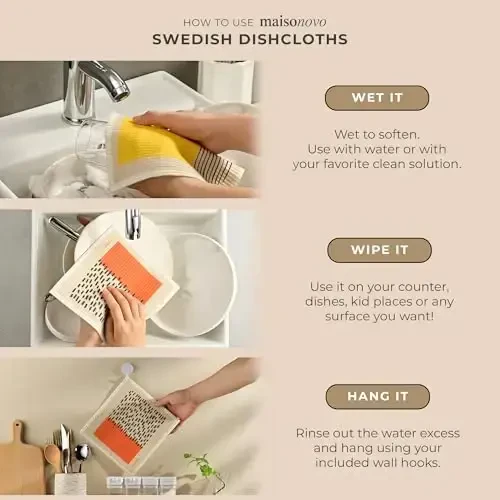 MaisoNovo Swedish Dishcloths - Reusable Paper Towels - Swedish Dishcloths for Kitchen Abstract Docle(B) Pack of 2 - Reusable Paper Towels Washable Kitchen Cleaning Cloths - 6