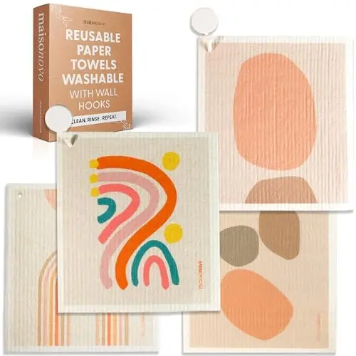 MAISONOVO Swedish Dishcloths- Reusable Paper Towels - Swedish Dishcloths for Kitchen- Modern Pack of 4 - Reusable Paper Towels Washable Kitchen Cleaning Cloths - 1