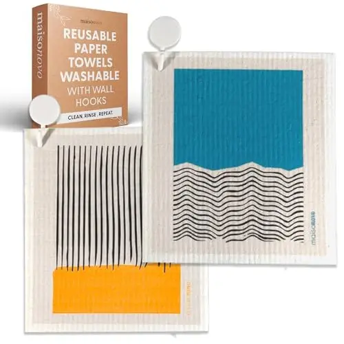 MaisoNovo Swedish Dishcloths - Reusable Paper Towels - Swedish Dishcloths for Kitchen Abstract Docle(A) Pack of 2 - Reusable Paper Towels Washable Kitchen Cleaning Cloths - 1