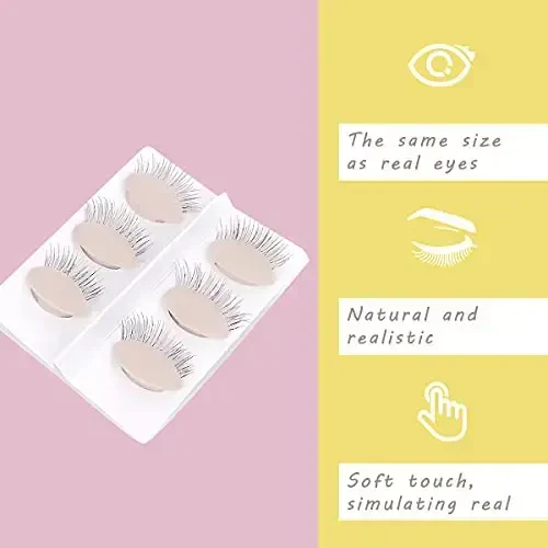 MAIZOA 6 pairs of replaceable eyelids (2 boxes), MAIZOA Eyelash Replacement Eyelids,used for eyelash training and practice makeup eyelash extension (Wheat color) (light color) - 3