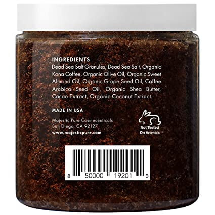 Majestic Pure Arabica Coffee Scrub - Terini parvarishi, cho'zilish izlari, akne va selülit uchun to'liq tabiiy tana go'shishi, o'rgimchak tomirlarining ko'rinishini kamaytirish, ekzema, keksalik dog'lari va varikoz tomirlar - 10 untsiya - 3