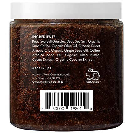 Majestic Pure Arabica Coffee Scrub - Terini parvarishi, cho'zilish izlari, akne va selülit uchun to'liq tabiiy tana go'shishi, o'rgimchak tomirlarining ko'rinishini kamaytirish, ekzema, keksalik dog'lari va varikoz tomirlar - 10 untsiya - 3
