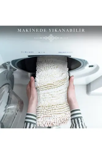 Macoroni Oval Krem 2'li Banyo Paspası Seti %100 Pamuklu Banyo Halısı Klozet Takımı-Krem 