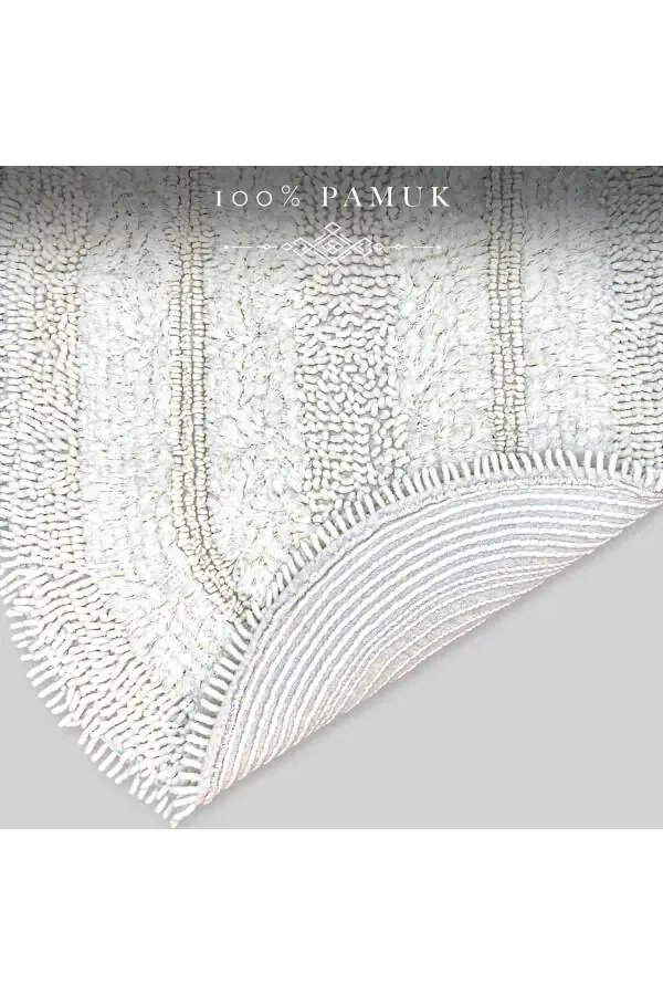 Makaron Oval Krem 2 li Vanna xonasi gilam to'plami Tabiiy paxtadan vanna xonasi gilami Unitaz to'plami - 2