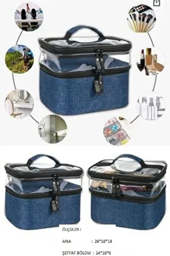 Makeup Bag Suitcase Travel Makeup Set Professional Compartmental Cosmetic Transparent Makeup Bag-blue - 3