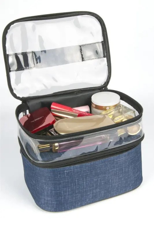 Makeup Bag Suitcase Travel Makeup Set Professional Compartmental Cosmetic Transparent Makeup Bag-blue - 4