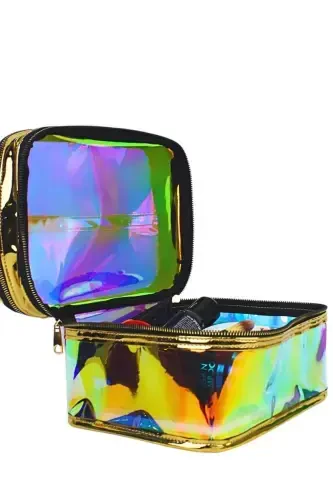 Makeup Bag Travel Toiletry Bag Gold Color Transparent Compartment- 2 Compartment FUNCTIONAL ORGANIZER-Yellow - 6