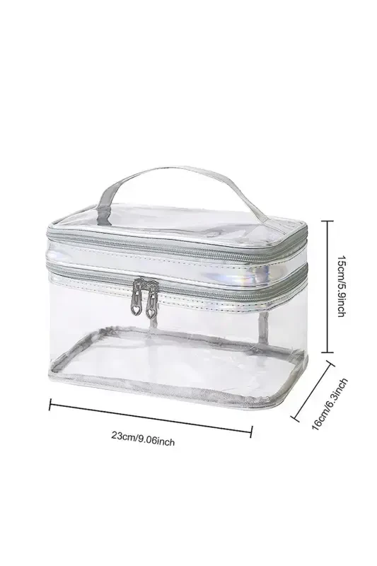 Makeup Bag Travel Toiletry Bag Silver Color Transparent Compartmental- 2 Compartmental FUNCTIONAL ORGANIZER-Silver Color - 4