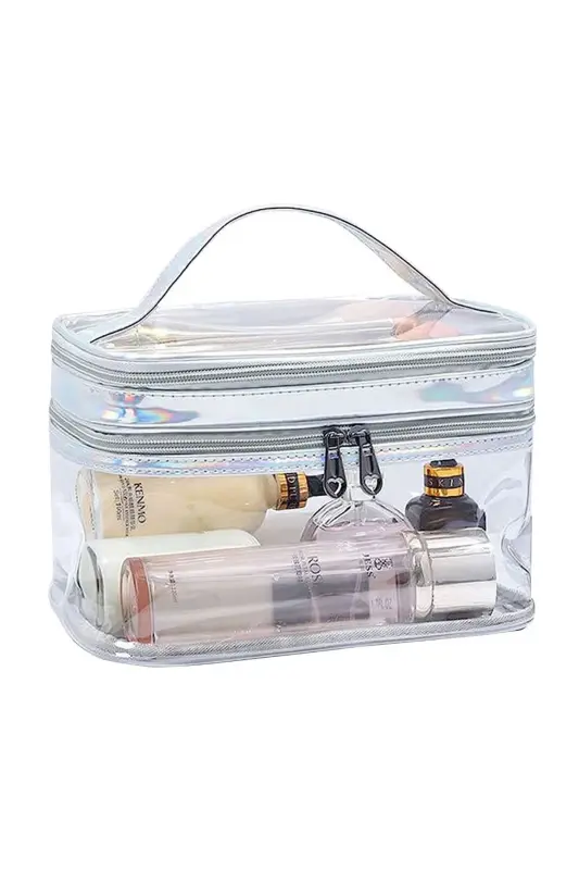 Makeup Bag Travel Toiletry Bag Silver Color Transparent Compartmental- 2 Compartmental FUNCTIONAL ORGANIZER-Silver Color - 2