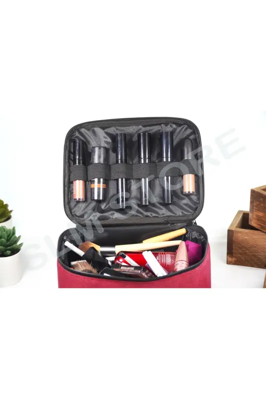 Makeup Bag Travel Women's Toiletry Bag Double Compartment Transparent Compartment Ankaflex Makeup Bag-PURPLE - 7