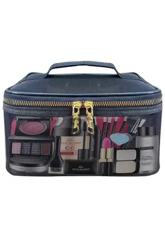 Makeup Bag Trunk Professional Transparent Bag Travel Set Cosmetic Suitcase Trunk Inner Organizer-Black - 7