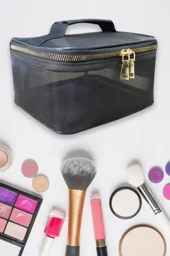 Makeup Bag Trunk Professional Transparent Bag Travel Set Cosmetic Suitcase Trunk Inner Organizer-Black - 8