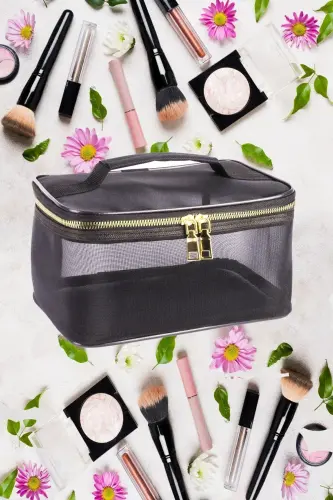 Makeup Bag Trunk Professional Transparent Bag Travel Set Cosmetic Suitcase Trunk Inner Organizer-Black - 1