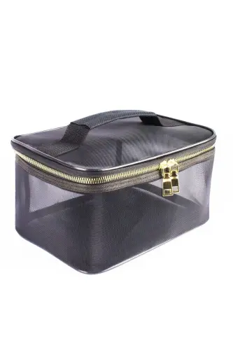 Makeup Bag Trunk Professional Transparent Bag Travel Set Cosmetic Suitcase Trunk Inner Organizer-Black - 2