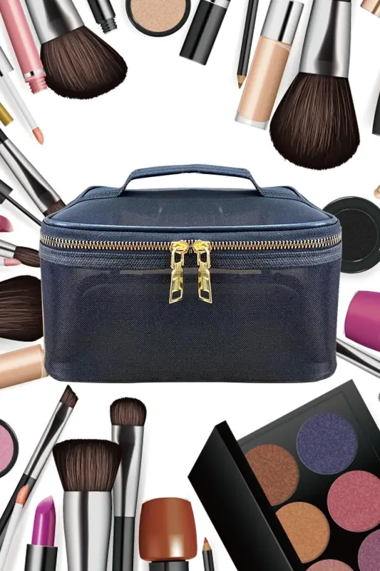 Makeup Bag Trunk Professional Transparent Bag Travel Set Cosmetic Suitcase Trunk Inner Organizer-Black - 3