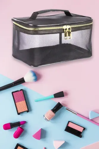 Makeup Bag Trunk Professional Transparent Bag Travel Set Cosmetic Suitcase Trunk Inner Organizer-Black - 5