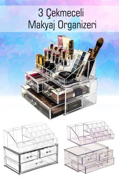 Makeup Box 3 Drawer 3 Tier Jewelry Accessory Organizer Makeup Cosmetic Pencil Organizer - 2