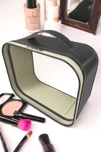 Makeup Brush and Cosmetic Bag Women Travel Organizer Clear Makeup Bag-Black - 2