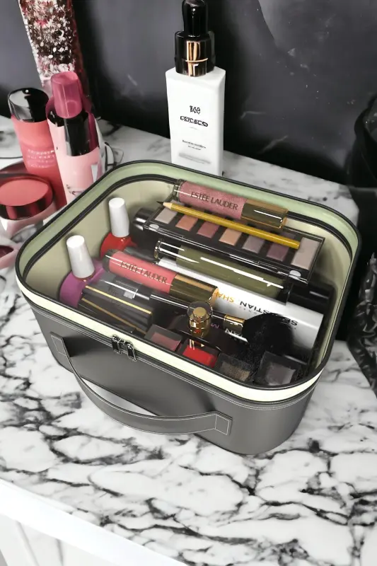 Makeup Brush and Cosmetic Bag Women Travel Organizer Clear Makeup Bag-Black - 3