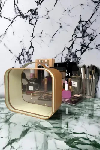 Makeup Brush and Cosmetic Bag Women Travel Organizer Clear Makeup Bag-Brown - 1