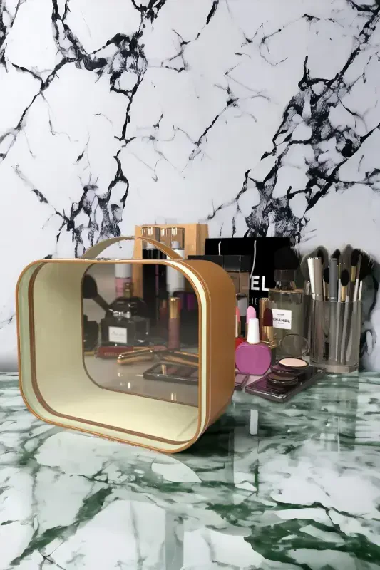 Makeup Brush and Cosmetic Bag Women Travel Organizer Clear Makeup Bag-Brown - MINUFCO