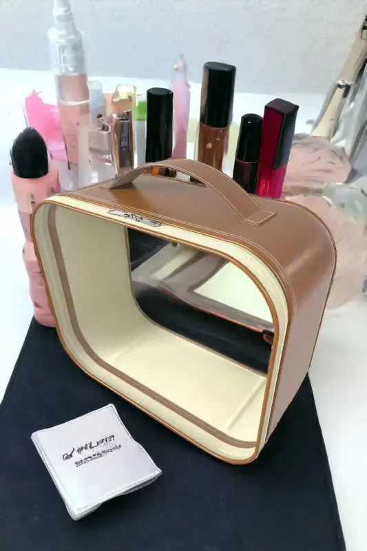 Makeup Brush and Cosmetic Bag Women Travel Organizer Clear Makeup Bag-Brown - 2