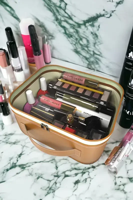 Makeup Brush and Cosmetic Bag Women Travel Organizer Clear Makeup Bag-Brown - 3