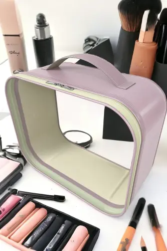 Makeup Brush and Cosmetic Bag Women Travel Organizer Clear Makeup Bag-Purple - 2