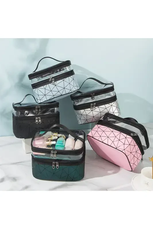 Makeup Material Bag Compartmental Travel Organizer Cosmetic Product Storage and Carrying Bag-BLUE - 5