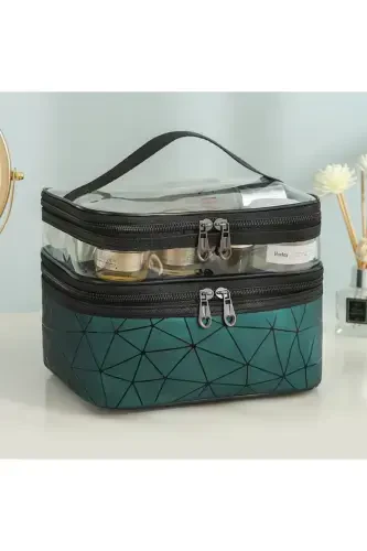 Makeup Material Bag Compartmental Travel Organizer Cosmetic Product Storage and Carrying Bag-GREEN - 1