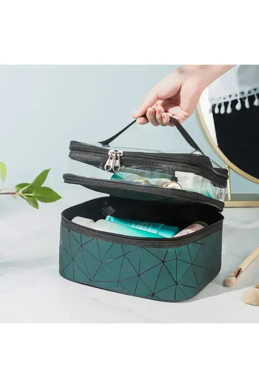 Makeup Material Bag Compartmental Travel Organizer Cosmetic Product Storage and Carrying Bag-GREEN - 4