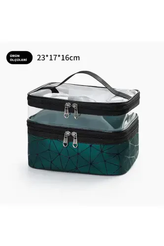 Makeup Material Bag Compartmental Travel Organizer Cosmetic Product Storage and Carrying Bag-GREEN - 5