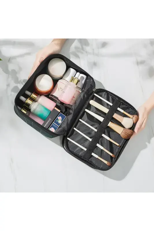 Makeup Material Bag Compartmental Travel Organizer Cosmetic Product Storage and Carrying Bag-GREEN - 7