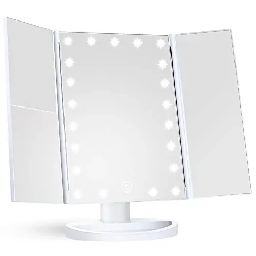 Makeup Mirror Vanity Mirror with Lights, 2X 3X 10X Magnification, Lighted Makeup Mirror, Touch Control, Trifold Makeup Mirror, Dual Power Supply, Portable LED Makeup Mirror, Women Gift (White) - 6
