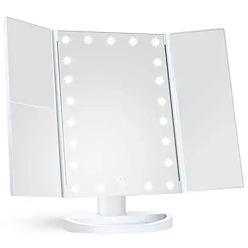 Makeup Mirror Vanity Mirror with Lights, 2X 3X 10X Magnification, Lighted Makeup Mirror, Touch Control, Trifold Makeup Mirror, Dual Power Supply, Portable LED Makeup Mirror, Women Gift (White) - 6