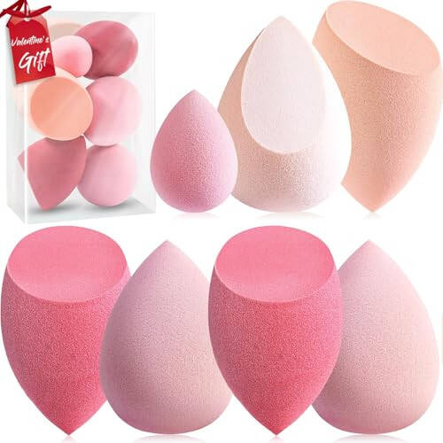 Makeup Sponge Set Foonbe Blender Sponges 7 Pcs for Liquid, Cream, and Powder, Latex Free, Multi colored Beauty Sponges with 1 Mini Sponge, Stocking Stuffers and Christmas Pink Gifts for Women - 1