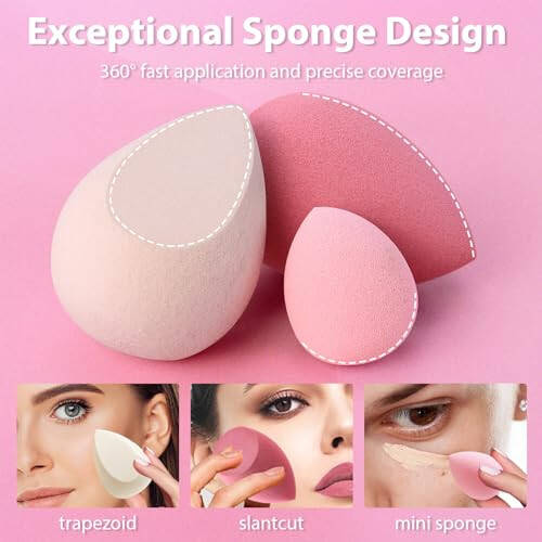 Makeup Sponge Set Foonbe Blender Sponges 7 Pcs for Liquid, Cream, and Powder, Latex Free, Multi colored Beauty Sponges with 1 Mini Sponge, Stocking Stuffers and Christmas Pink Gifts for Women - 3