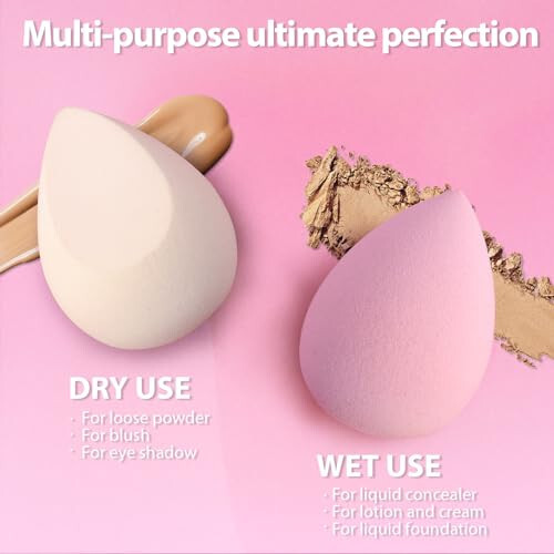 Makeup Sponge Set Foonbe Blender Sponges 7 Pcs for Liquid, Cream, and Powder, Latex Free, Multi colored Beauty Sponges with 1 Mini Sponge, Stocking Stuffers and Christmas Pink Gifts for Women - 4