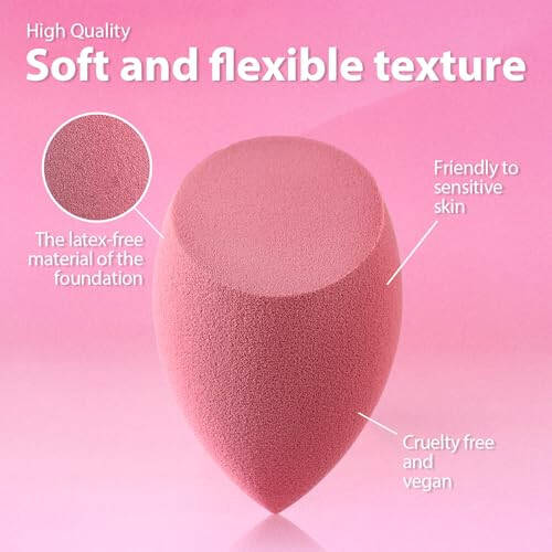 Makeup Sponge Set Foonbe Blender Sponges 7 Pcs for Liquid, Cream, and Powder, Latex Free, Multi colored Beauty Sponges with 1 Mini Sponge, Stocking Stuffers and Christmas Pink Gifts for Women - 5