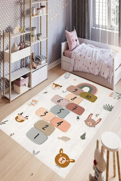 Makinede Yıkanabilir Kaymaz Taban Leke Tutmaz Eğitici Bebek Ve Çocuk Odası Halısı Oyun Matı-Gri - YTR HOME
