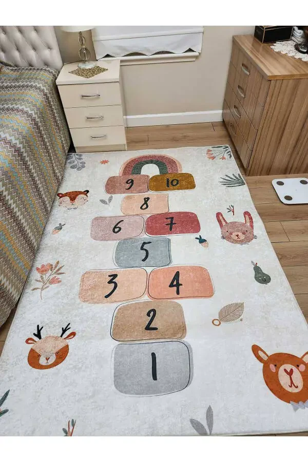 Makinede Yıkanabilir Kaymaz Taban Leke Tutmaz Eğitici Bebek Ve Çocuk Odası Halısı Oyun Matı-Gri - 3