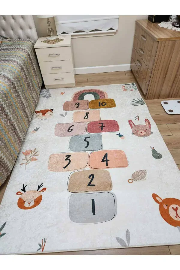 Makinede Yıkanabilir Kaymaz Taban Leke Tutmaz Eğitici Bebek Ve Çocuk Odası Halısı Oyun Matı-Gri - 6