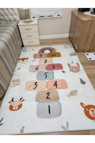 Makinede Yıkanabilir Kaymaz Taban Leke Tutmaz Eğitici Bebek Ve Çocuk Odası Halısı Oyun Matı - Gri - 7