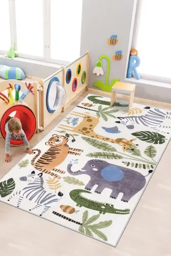 Makinede Yıkanabilir Kaymaz Taban Leke Tutmaz Eğitici Halı Bebek Ve Çocuk Halısı Oyun Matı - yeşil 
