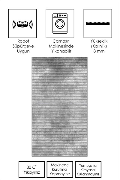 Makinede Yıkanabilir Kaymaz Taban Leke Tutmaz Gri Salon Halısı Mutfak Halısı ve Yolluk - 2